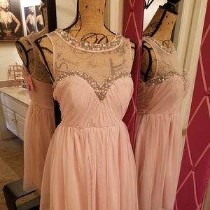 As U Wish pink chiffon short dress w jeweled neck